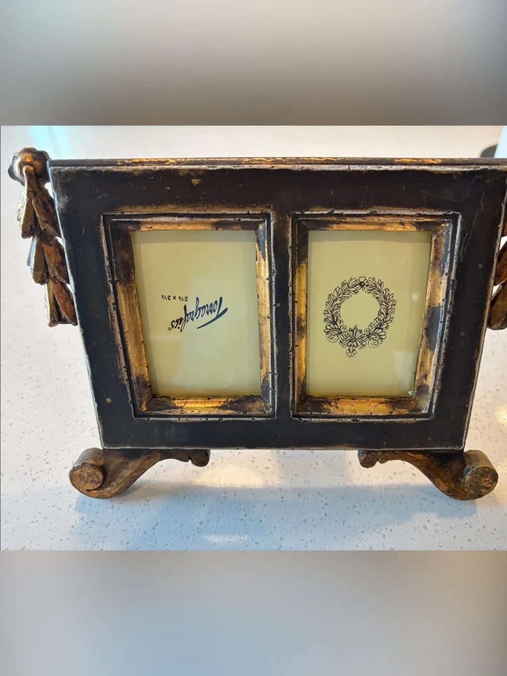 Terragrafics Dual Picture Frame Neoclassical Ornate Gold Gilt & Grey 1980s